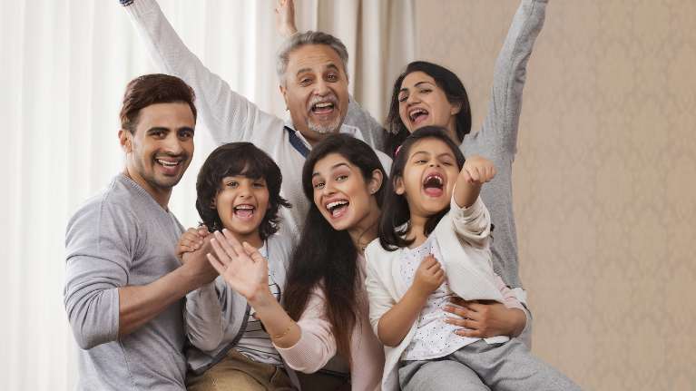 A family cheering